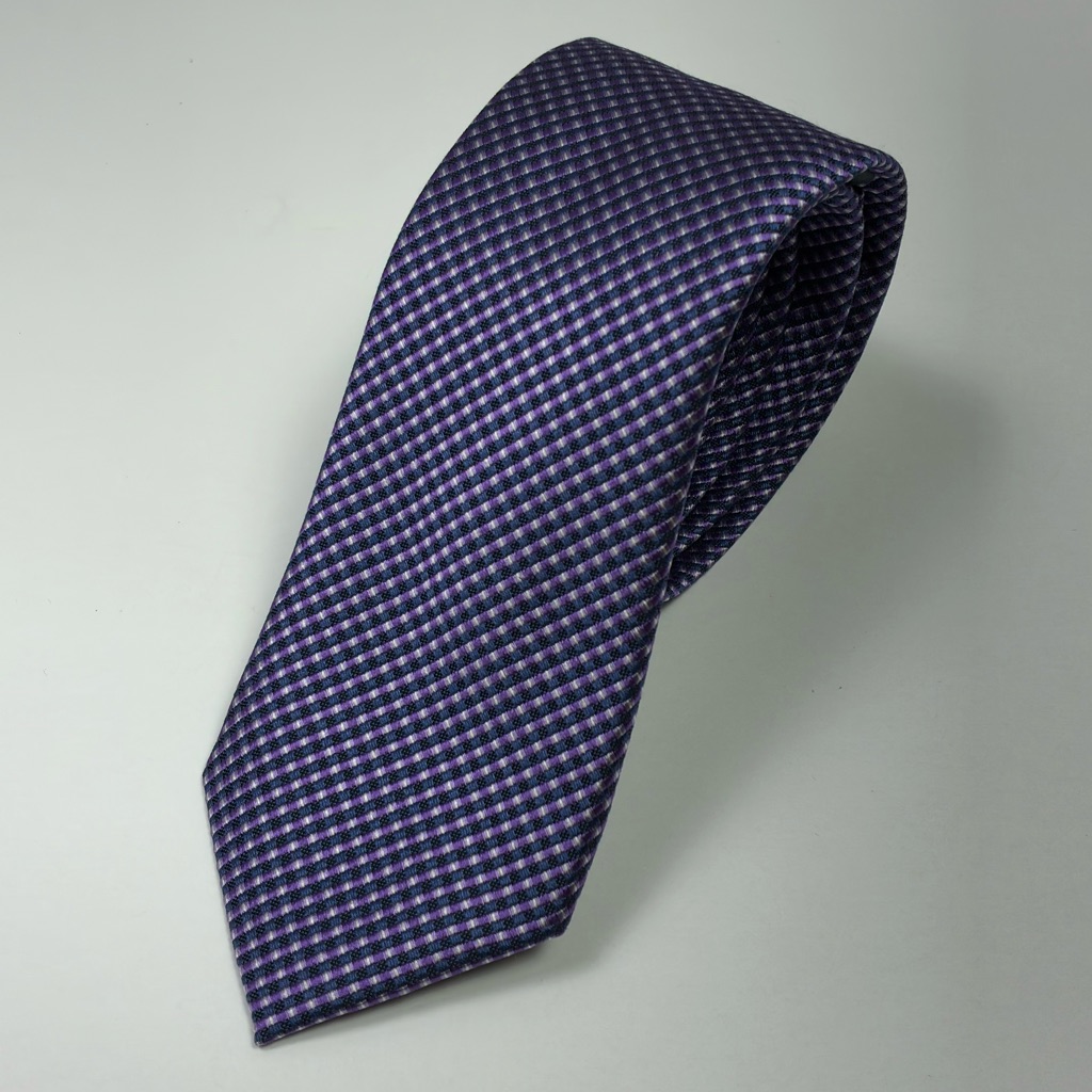 Brand New Pronto Uomo Platinum 100 Silk Neck Tie 62 Purple Blue Dot Check